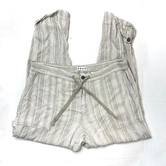 DASH Oatmeal Stripes Linen Blend Straight Leg Carpenter Utility Pants - Picture 1 of 4